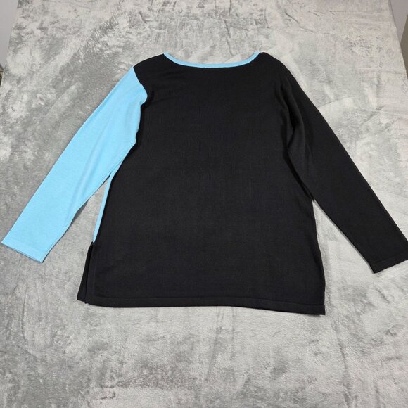 Bob Mackie Sweater Large Blue Black Embroidered Floral Boho Artsy Tunic NEW - Picture 6 of 8